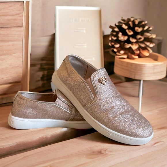 Michael Kors Girl's FARRYN Gold Glitter Slip On Sneakers Shoe | SIZE 4 - Picture 1 of 6